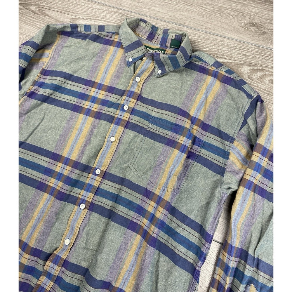 American Eagle Men's‎ Vtg Plaid Button Up Long Sleeve Casual Shirt Green Size XL
